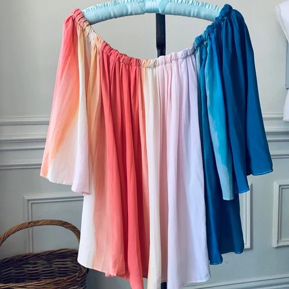 ECRU RAINBOW SILK TUNIC TOP WITH TUSSLES - Picture 5 of 16